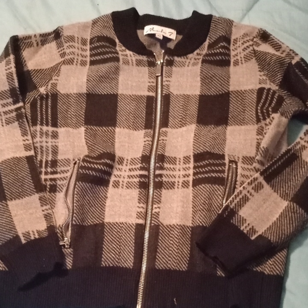 Plaid Black and Gray Women's Sweater